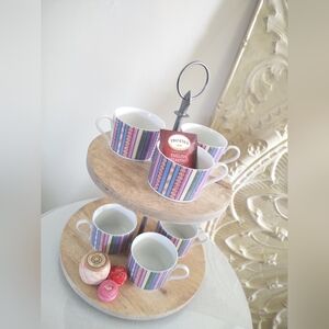Mikasa Mixed 'Country Quilt' Print Tea Cups ☕ SeT~ Fine China 6 Pc.